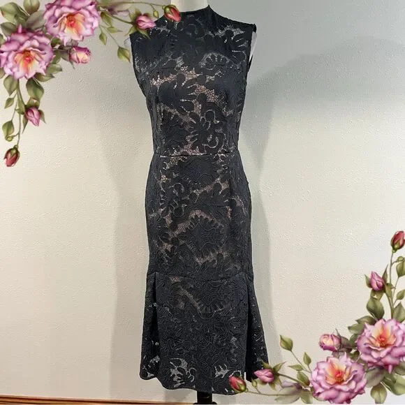 Chelsea28 Elegant charcoal color Lace midi Dress size 6 - Picture 1 of 12